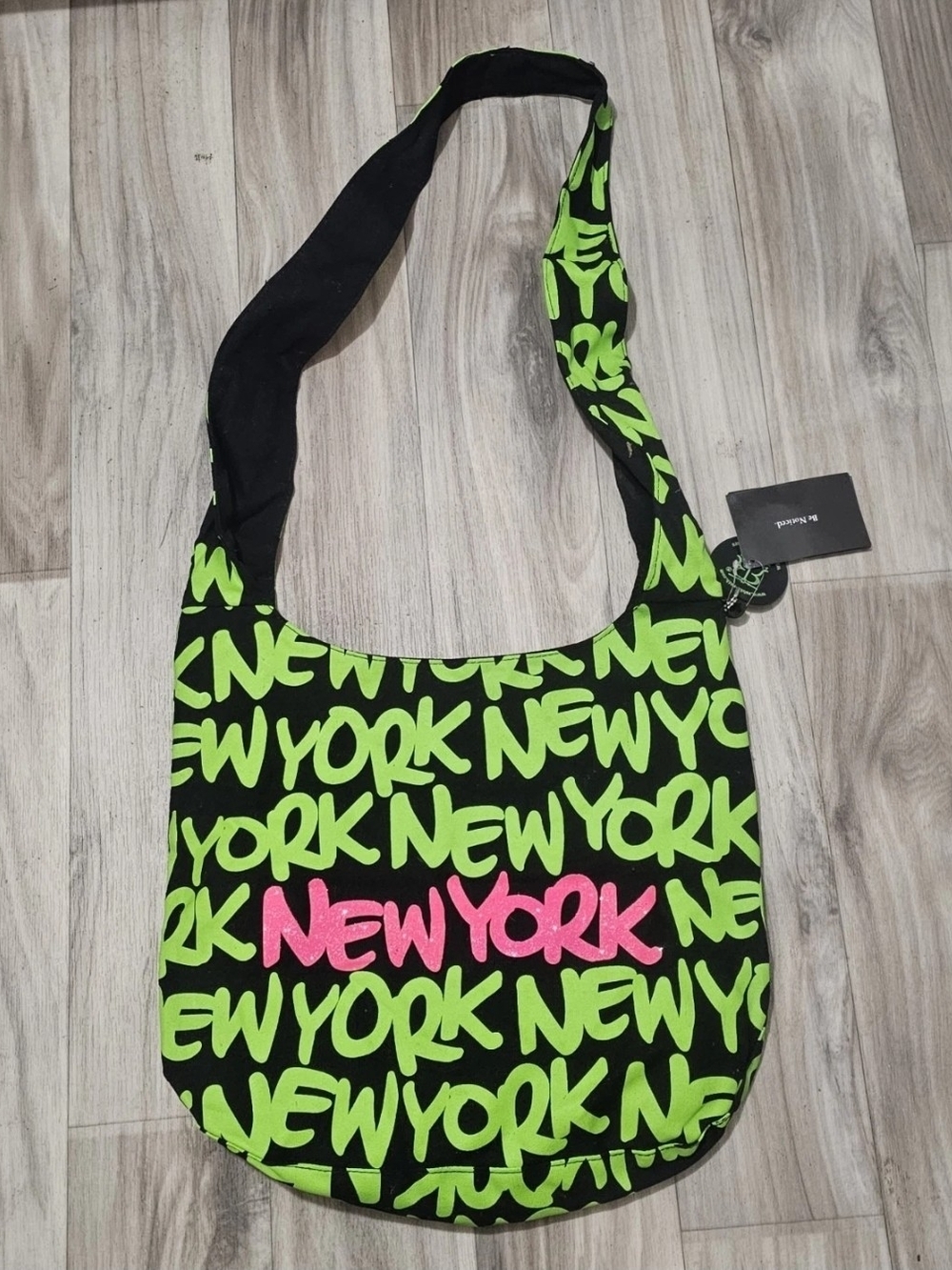 Robin Ruth Black Shoulder Bag with Neon Green & Pink Script